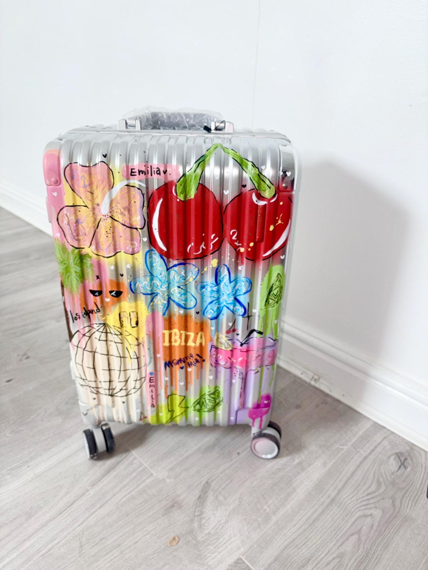 Custom Hand Painted Suitcase | Personalised Luggage, Ibiza Design
