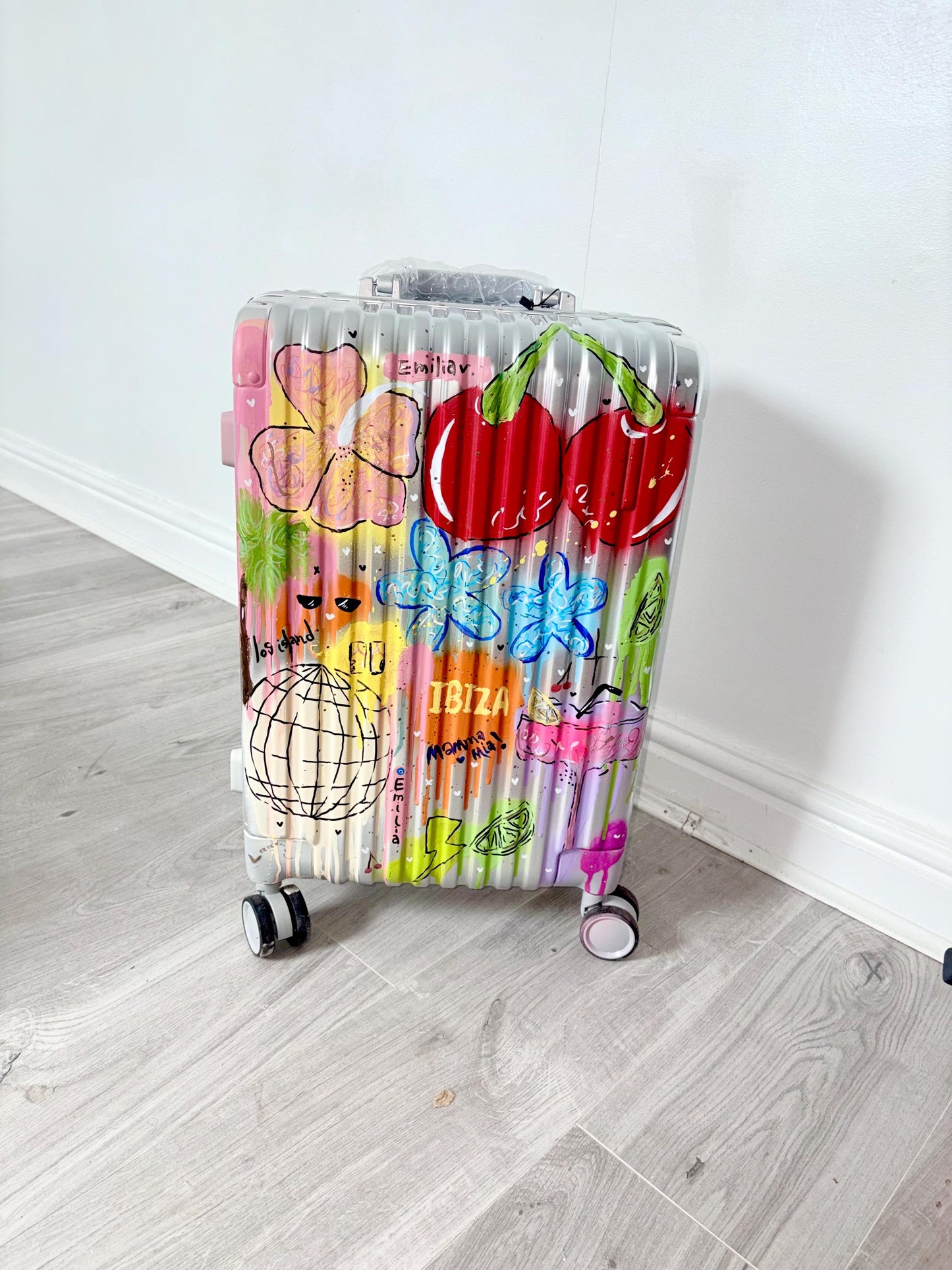 Custom Hand Painted Suitcase | Personalised Luggage, Ibiza Design