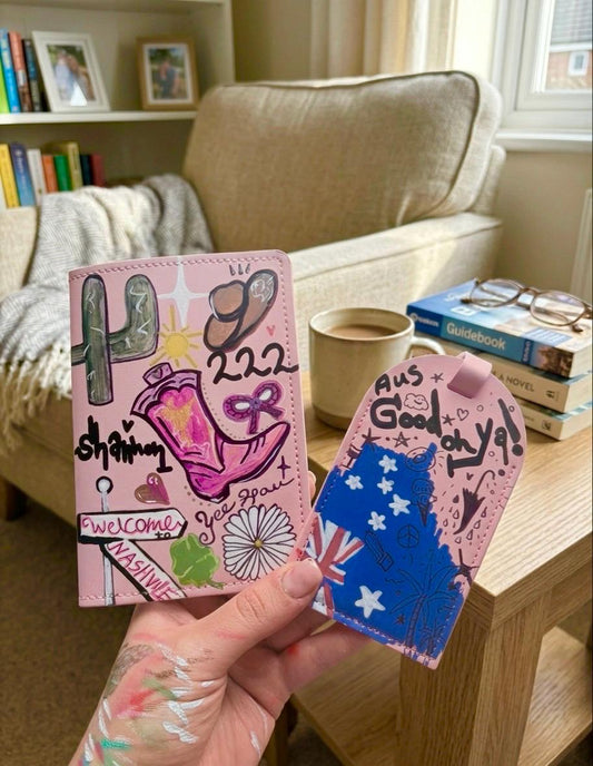 Custom Hand-Painted Passport Cover & Luggage Tag Set | Personalized Travel Gift