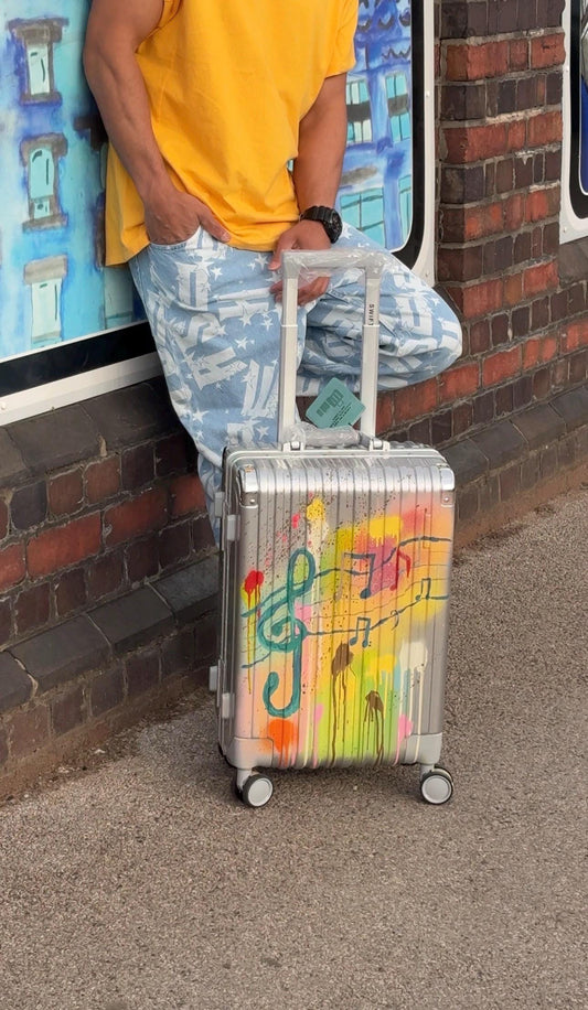 Custom Painted Music Note Suitcase | Personalized Travel Luggage Bag