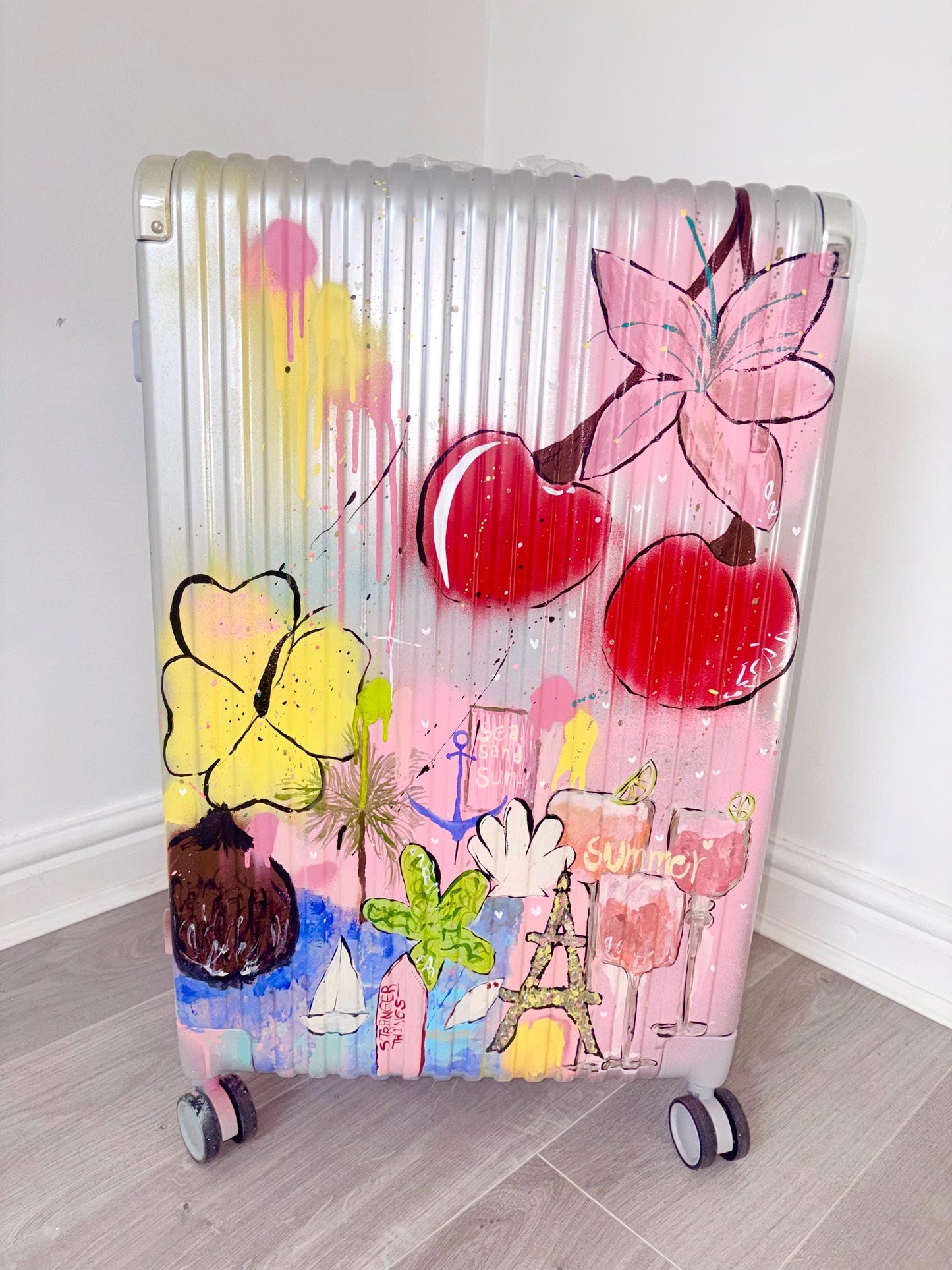 Custom Hand Painted Suitcase | Personalised Luggage, Carry On Travel Bag
