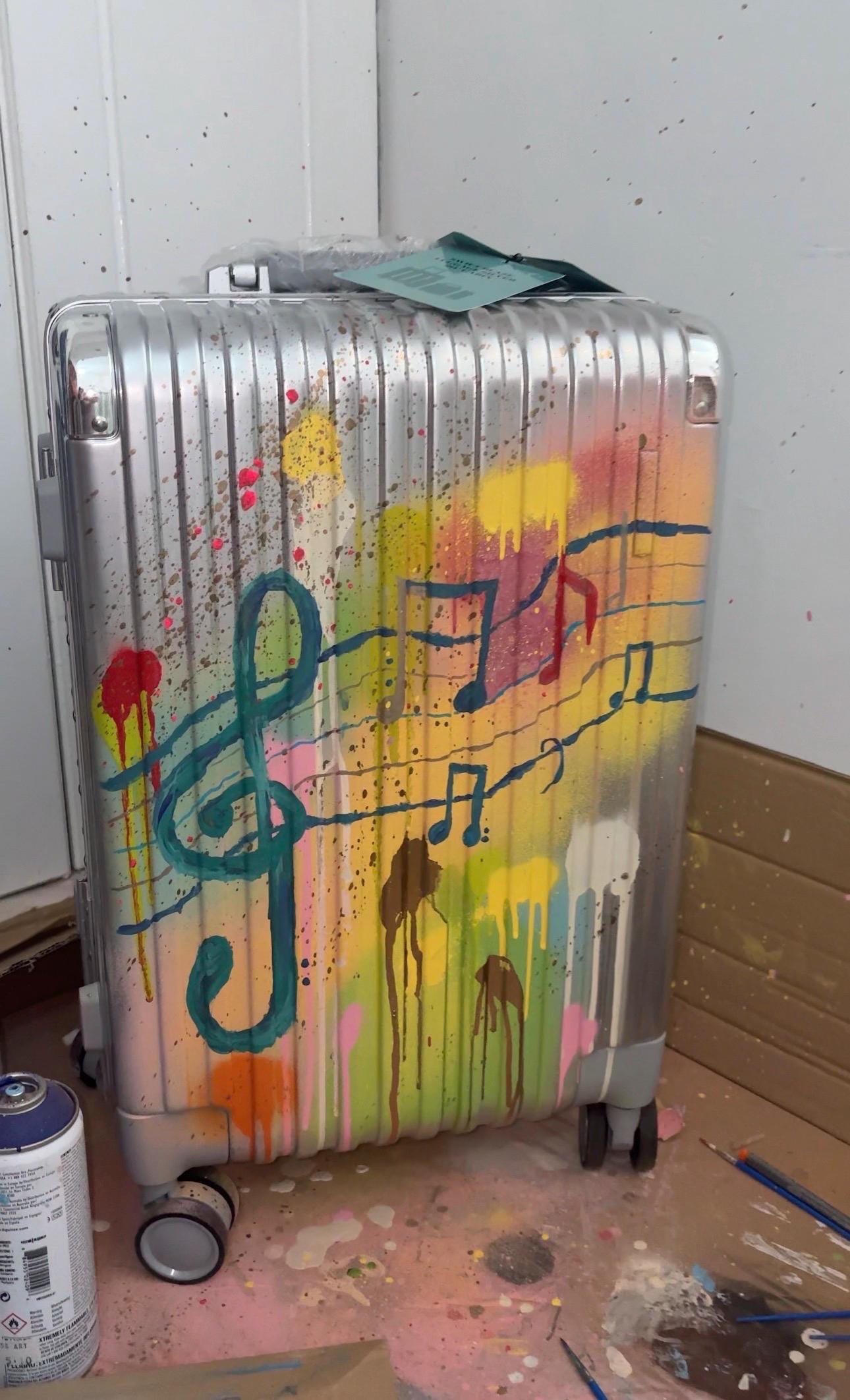 Custom Painted Music Note Suitcase | Personalized Travel Luggage Bag