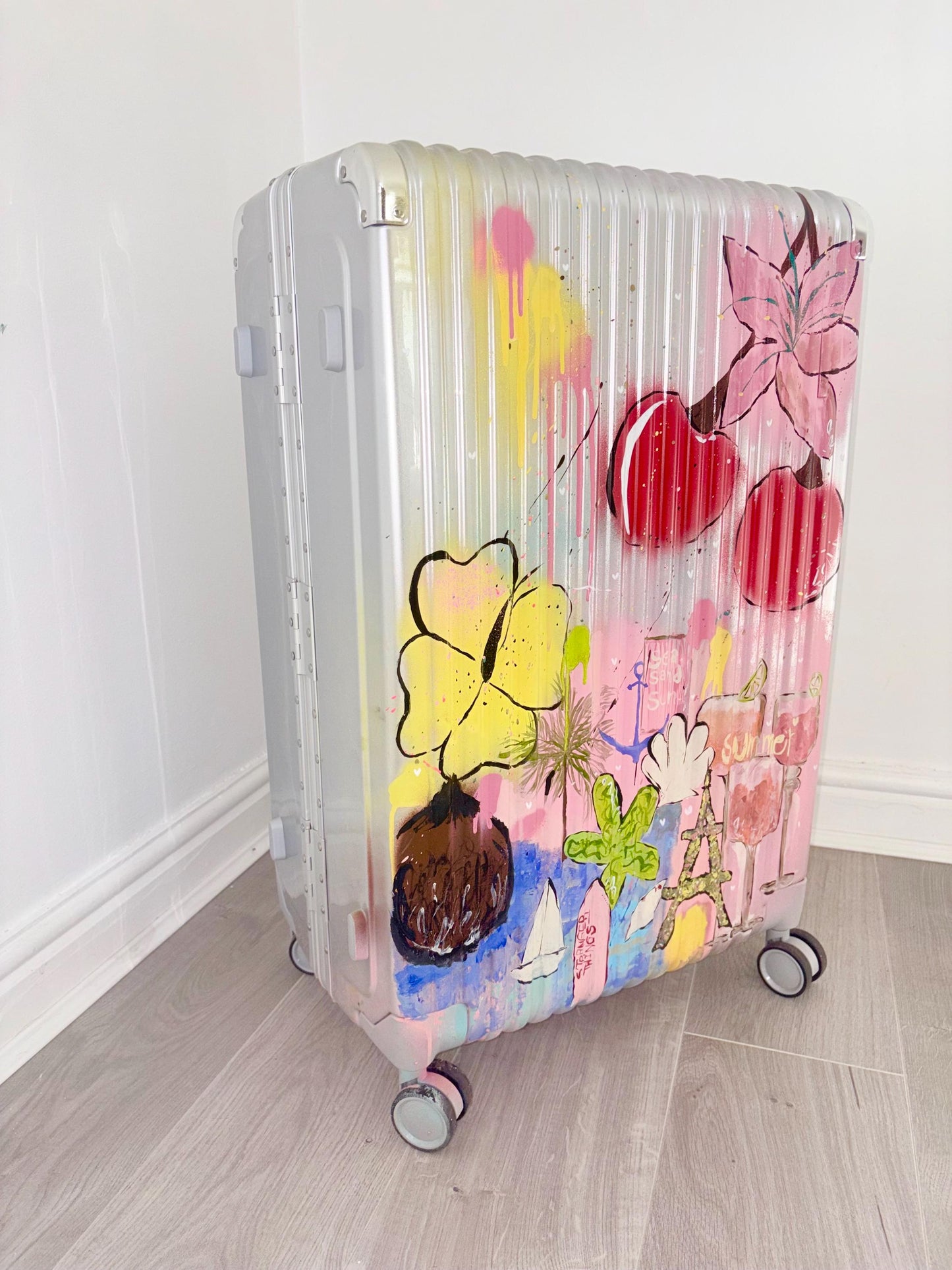 Custom Hand Painted Suitcase | Personalised Luggage, Carry On Travel Bag