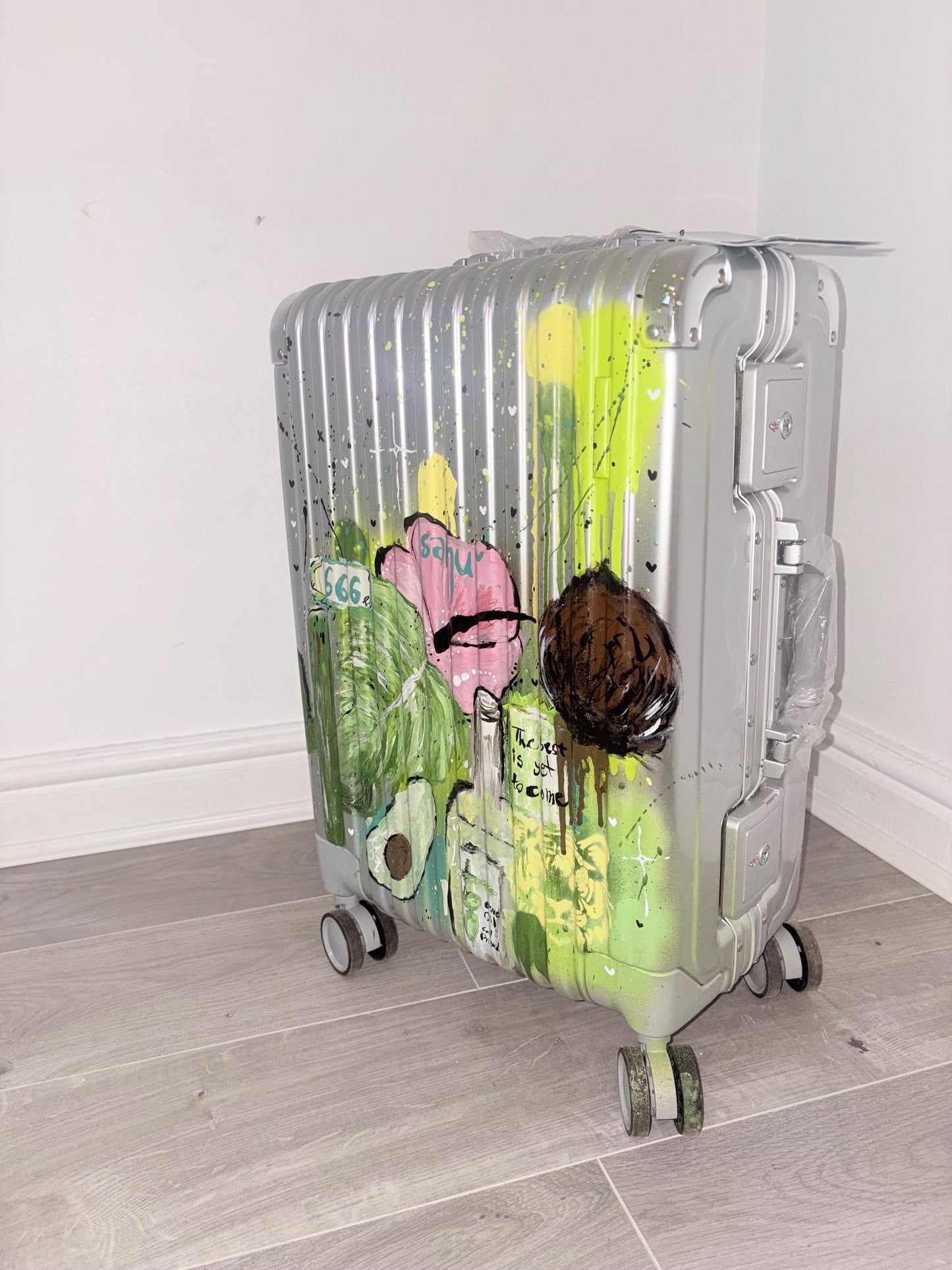 Hand Painted Custom Suitcase | Personalised Travel Luggage | Unique Airport Style Case