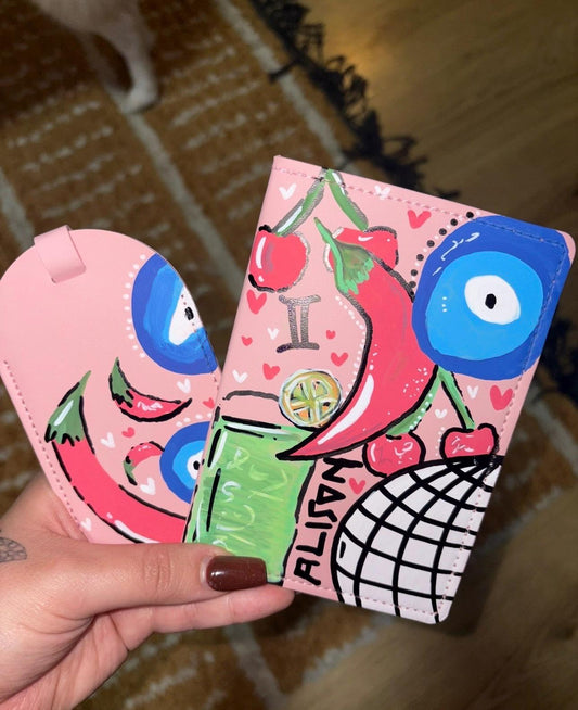 Hand-Painted Passport Holder & Luggage Tag Set | Custom Travel Accessory