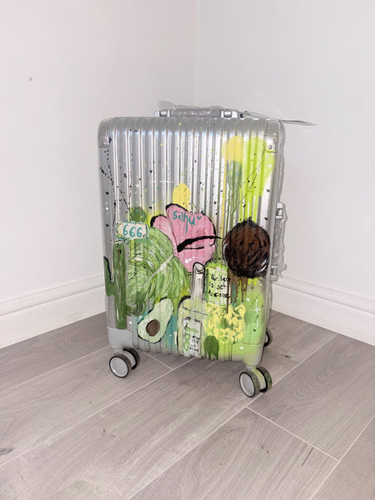 Hand Painted Custom Suitcase | Personalised Travel Luggage | Unique Airport Style Case