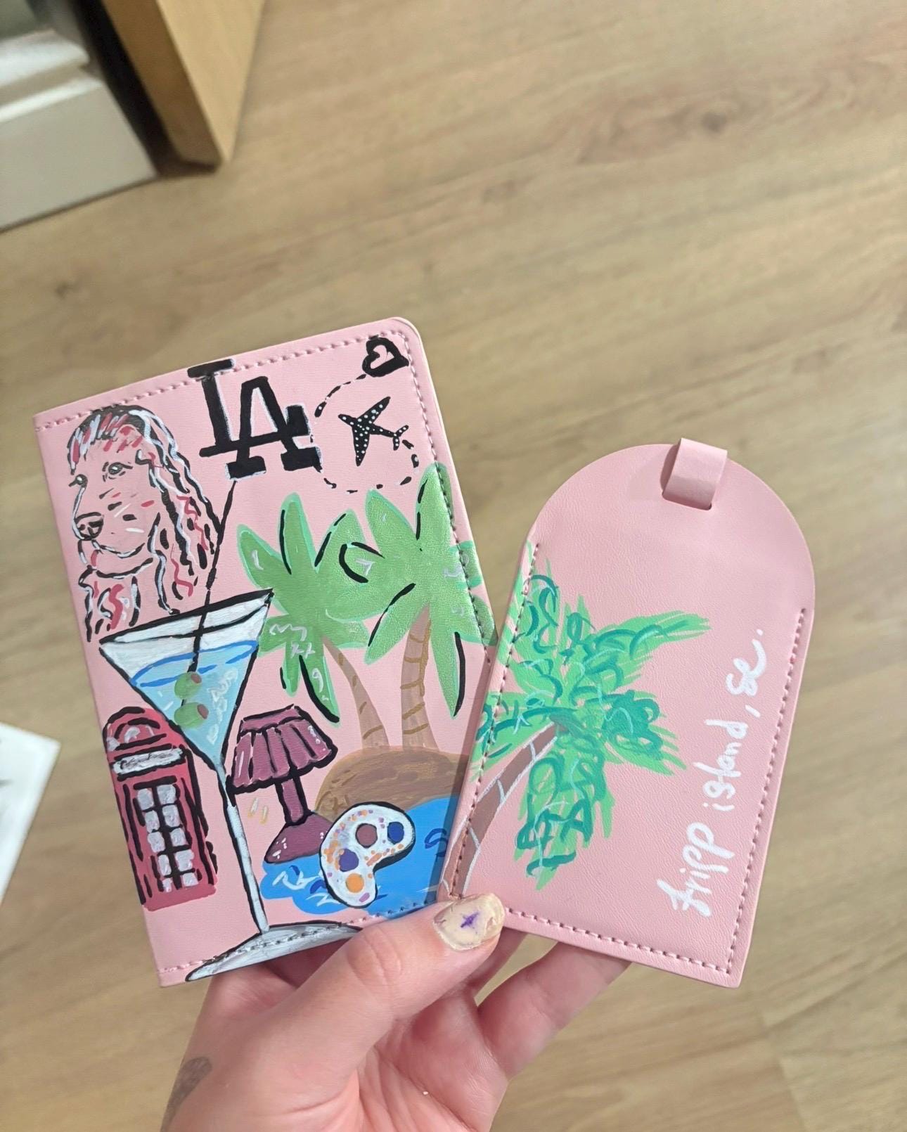 Hand-Painted Passport Cover & Luggage Tag Set | Custom Travel Accessories