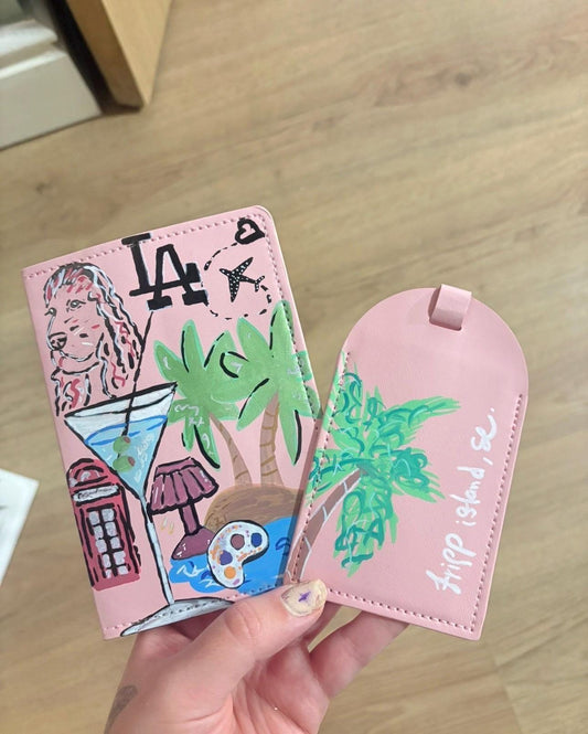Hand-Painted Passport Cover & Luggage Tag Set | Custom Travel Accessories