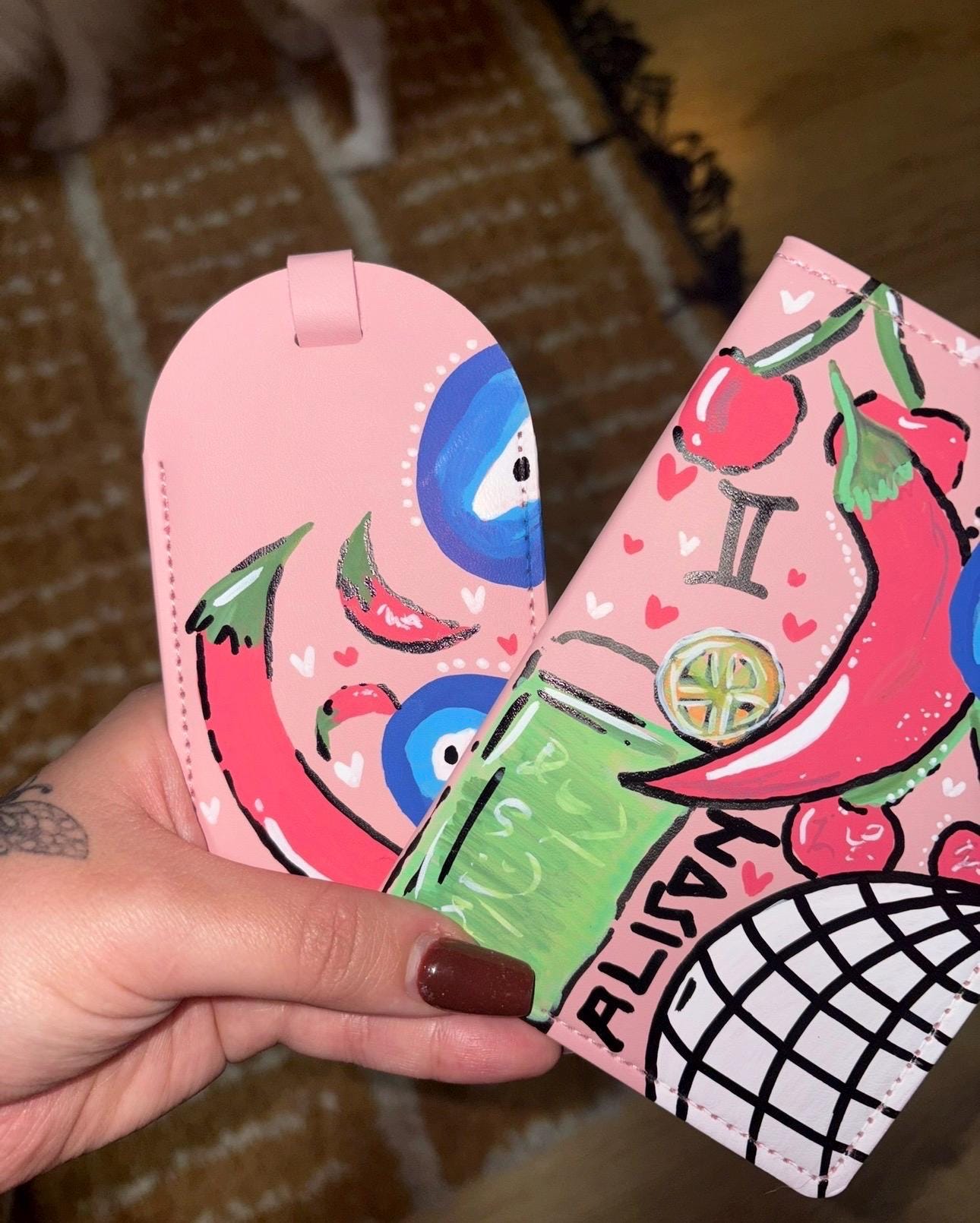 Hand-Painted Passport Holder & Luggage Tag Set | Custom Travel Accessory