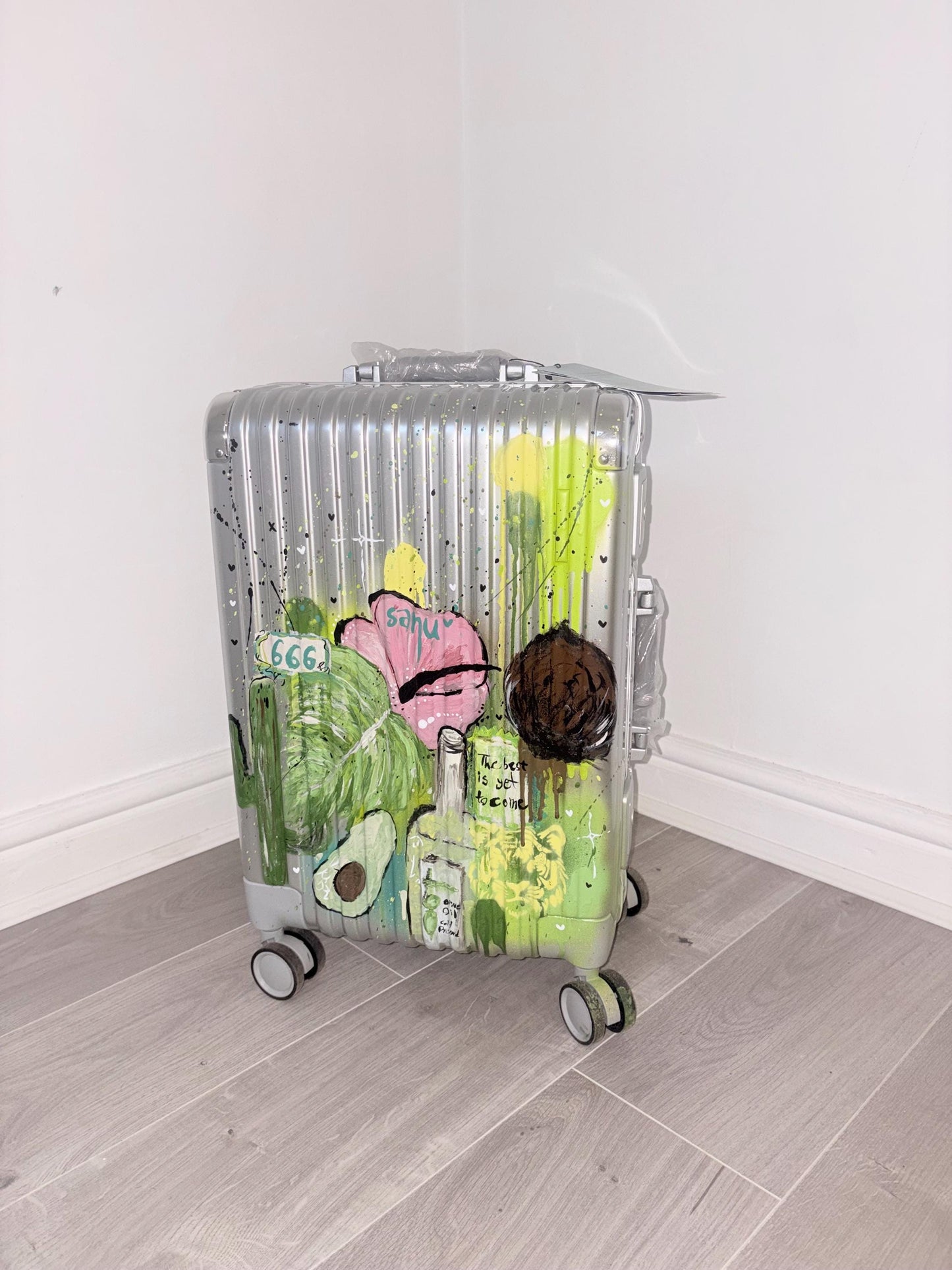 Hand Painted Custom Suitcase | Personalised Travel Luggage | Unique Airport Style Case